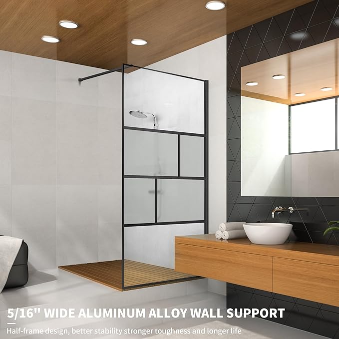 Bathroom Shower Door, Modern Grid Shower Door 34 * 74 Inch, 5/16" Clear