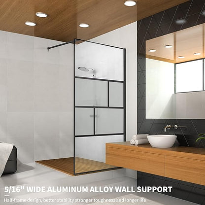 Bathroom Shower Door, Modern Grid Shower Door 34 * 74 Inch, 5/16" Clear