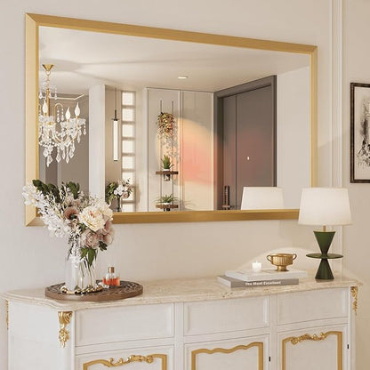 Amorho Bathroom Mirror, 60x36 Inch Golden Thick Metal Framed Wall Mirrors