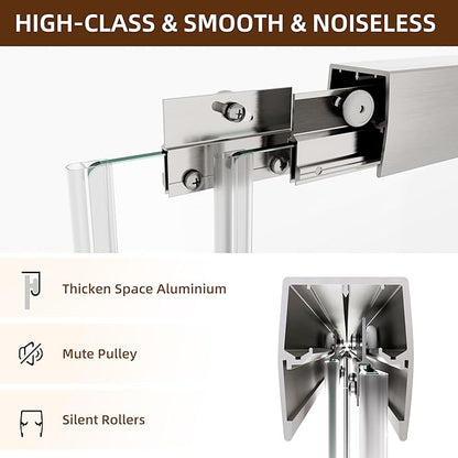 Shower Door, 44-48" W x 70" H Semi-Frameless Double Sliding Glass Shower Door