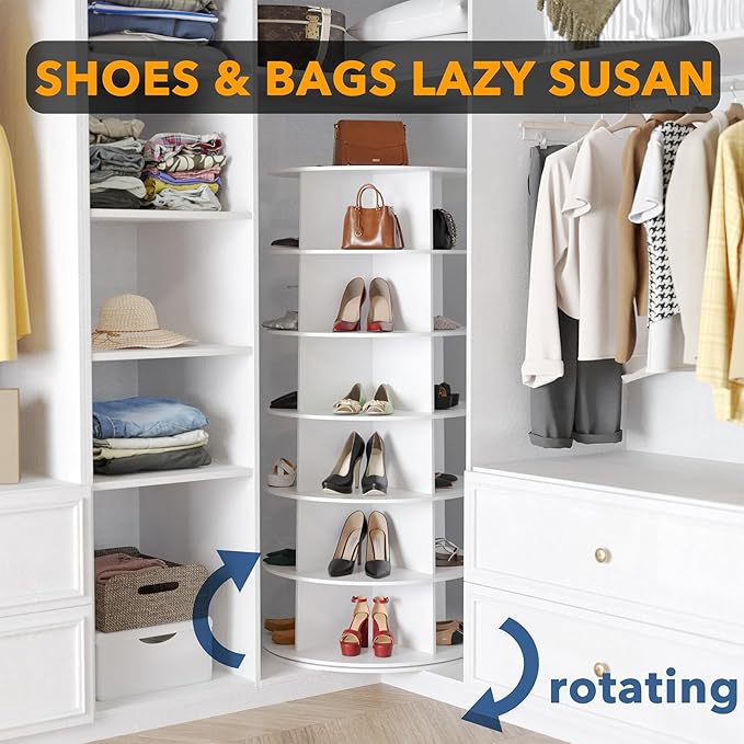 SpaceAid 6 Tier Rotating Shoe Rack Tower, Spinning Shoe Display Lazy Susan