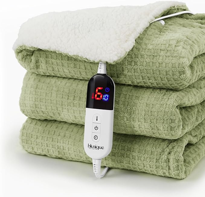 Heated Blanket Electric Blanket Twin Waffle, 62x84 Inches Sherpa Fleece Fast