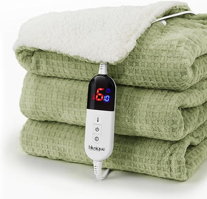 Heated Blanket Electric Blanket Twin Waffle, 62x84 Inches Sherpa Fleece Fast
