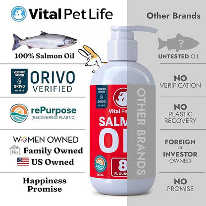 Salmon Oil for Dogs & Cats - Healthy Skin & Coat, Fish Oil, Omega 3 EPA DHA, Liquid Food Supplement for Pets, All Natural, Supports Joint & Bone Health, Natural Allergy & Inflammation Defense, 8 oz