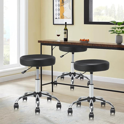Set of 4 Round Rolling Stool Swivel with Wheels Adjustable Height Heavy Duty Wide Seat Drafting Stool Chair for Office Salon Massage Spa Medical Tattoo Beauty 4 Pack
