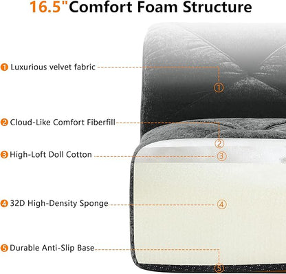 Modular Sectional Sofa with Free Combination,Boneless Floor Couch for Living Room & Lounge,Velvet 3-Seater Sectional Couch with Ottoman,No Assembly Needed