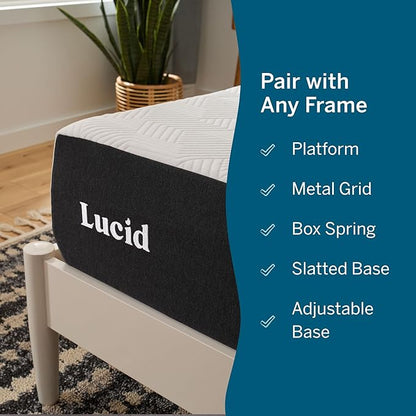 Lucid 10 Inch Memory Foam Mattress - Plush Feel - Infused with Refreshing Bamboo Charcoal and Cooling Gel - Bed in a Box - Temperature Regulating - Pressure Relief - Breathable - California King Size