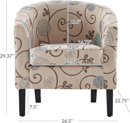BELLEZE Living Room Chair, Linen Round Accent Barrel Chair, Club Tub Sofa Chair for Bedroom, Corner Chair with Flared Legs and Cozy Soft Padding - Highland (Floral Print)