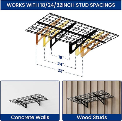 FLEXIMOUNTS 2x4ft Garage Shelving Wall-Mounted, Holds Up to 200 lbs, Garage