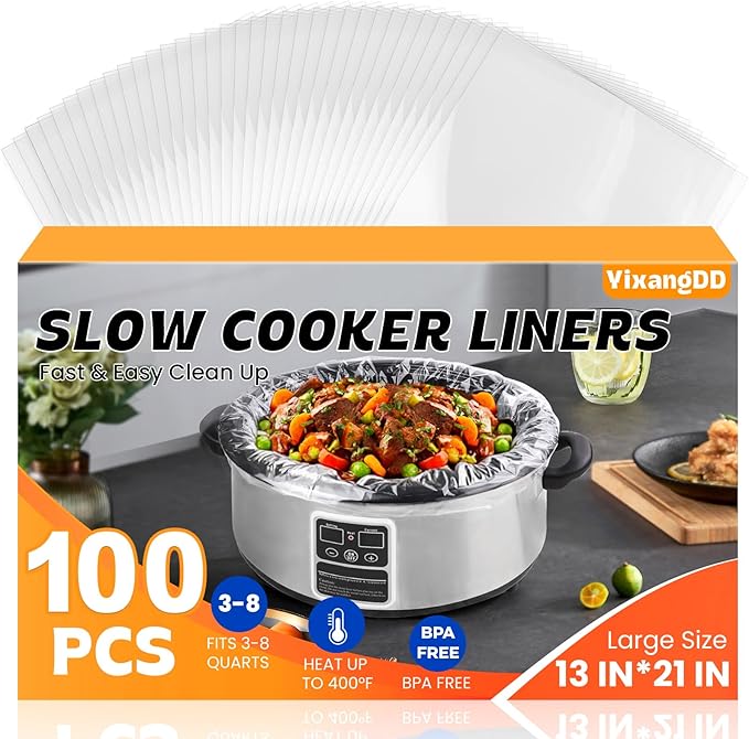 100 Pack Slow Cooker Liners, Large Size 13"x 21" Cooking Bags Disposable Pot