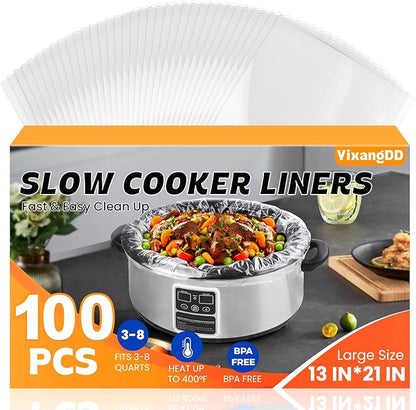 100 Pack Slow Cooker Liners, Large Size 13"x 21" Cooking Bags Disposable Pot