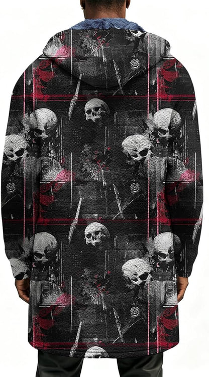 LIZALIG Long Hooded Cardigan Men Japanese Art Style Fashion Cool Graphic Coats Winter Warm Lined Fleece Jacket