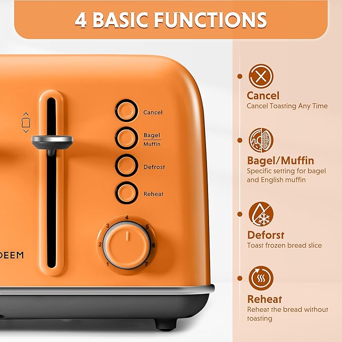 BUYDEEM DT640 4-Slice Toaster, Extra Wide Slots, Retro Stainless Steel