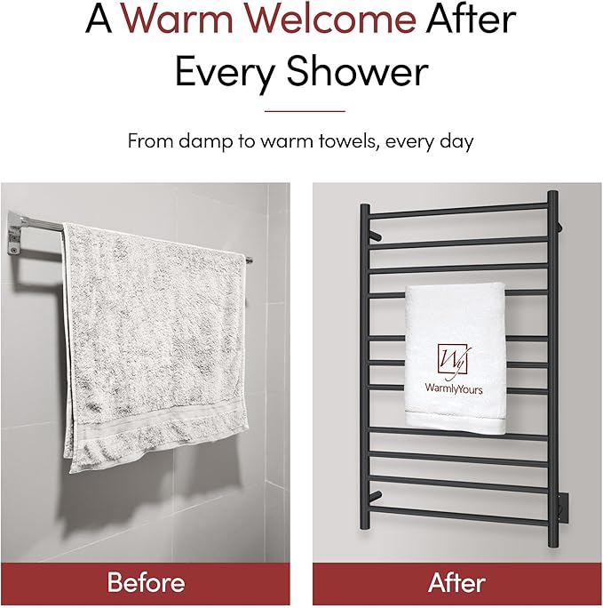WarmlyYours Malta Heated Towel Rack, 11-Bar Electric Towel Warmer, Hardwired