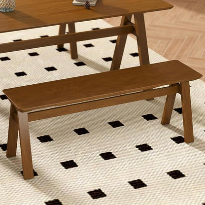 DUOMAY Solid Wood Long Dining Bench, 47" Wide Farmhouse Bench with A-Shaped Legs Mid Century Modern Entryway Bench Shoe Bench for Hallway End of Bed, Walnut Color