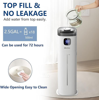 Akeshan Large Humidifier for Bedroom, 9L/2.5Gal Ultrasonic Cool Mist, Easy Clean