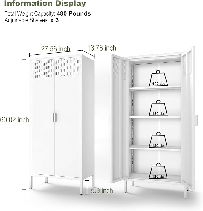 COFaR 4 Tier Black Metal Storage Cabinet, Free Standing