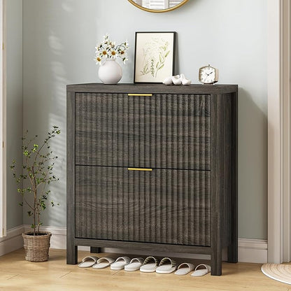 Shoe Cabinet Storage for Entryway, Fluted Shoe Cabinet