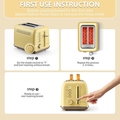 BUYDEEM DT620 2-Slice Toaster, Extra Wide Slots, Retro Stainless Steel