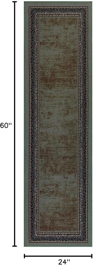 Antep Rugs Alfombras Bordered Modern 2x5 Non-Slip (Non-Skid) Low Pile Rubber Backing Kitchen Area Runner Rug (Green, 2' x 5')