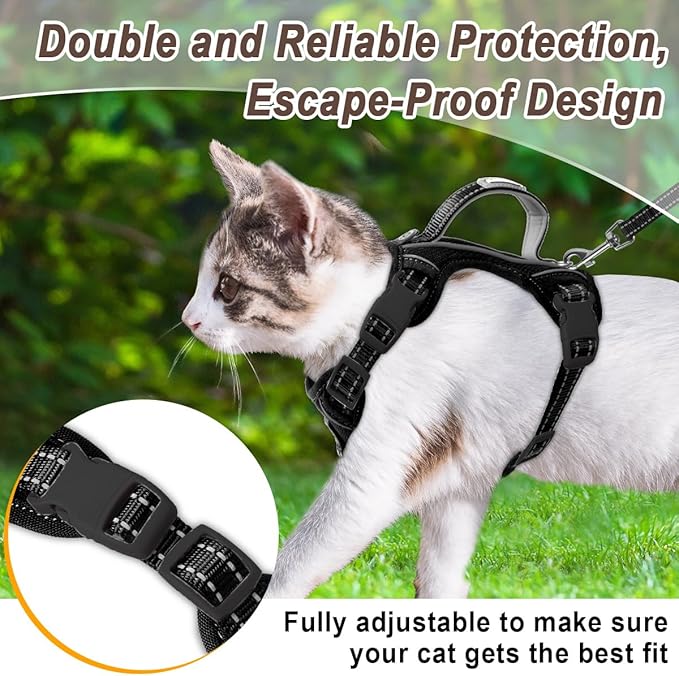 Cat Harness and Leash Set for Walking Escape Proof for Small Large cat Kitten Harness with ID tag Pocket (Black,XXS)