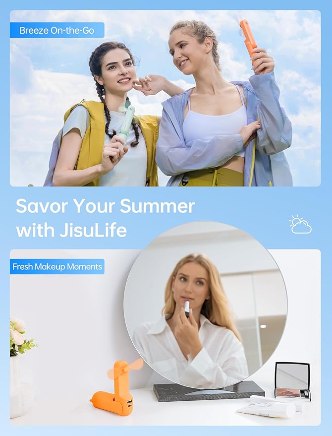 JISULIFE Handheld Mini Fan, 3 IN 1 USB Rechargeable Portable Fan