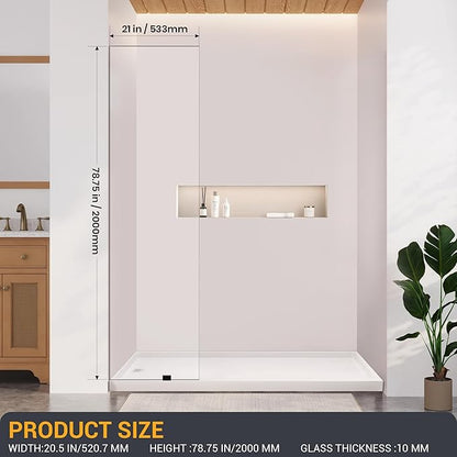 Shower Glass Panel 21" W×78.75" H, 3/8" Thick Clear Tempered Glass Panel