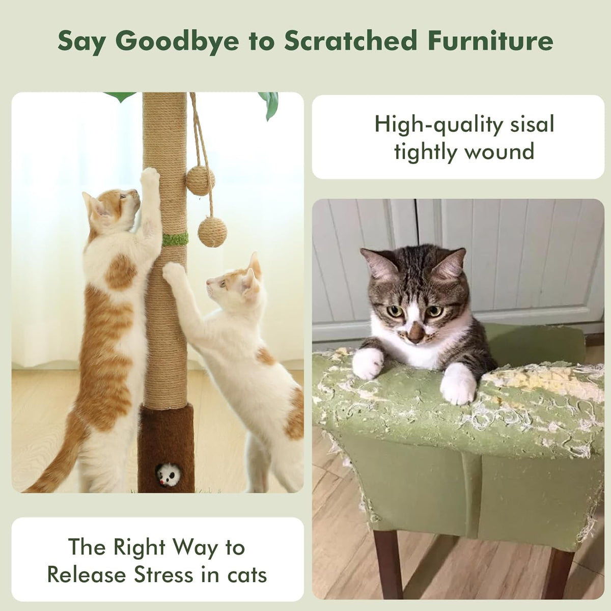 Tall Scratching Post Tower. Gives cats a dedicated spot to stretch, climb, and scratch.