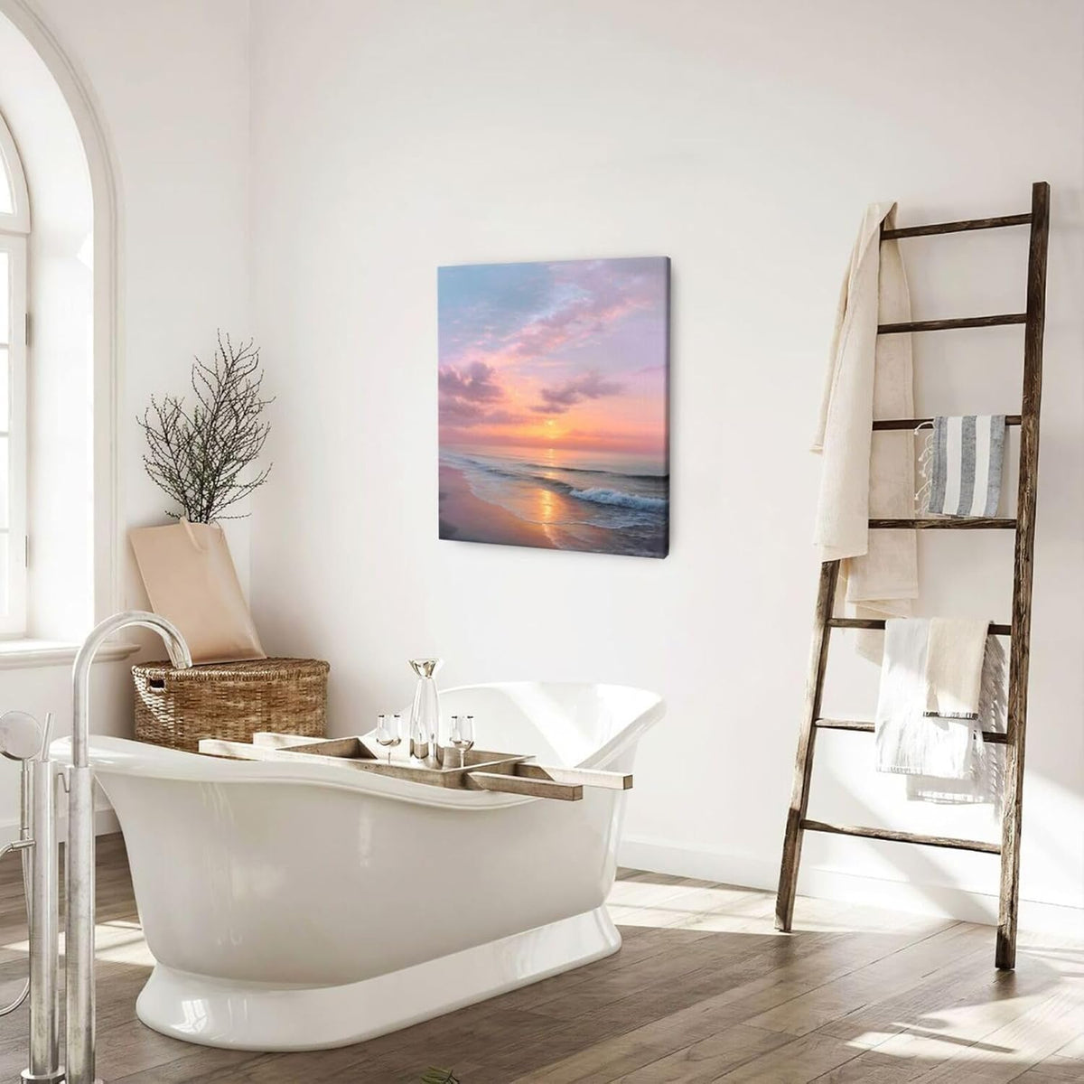 Beach Sunset Wall Art Ocean Coastal Scenery Wall Decor Seascape Picture Canvas Landscape Painting Print Framed Artwork Decorations for Living Room Office Bedroom Kitchen 24"x20"