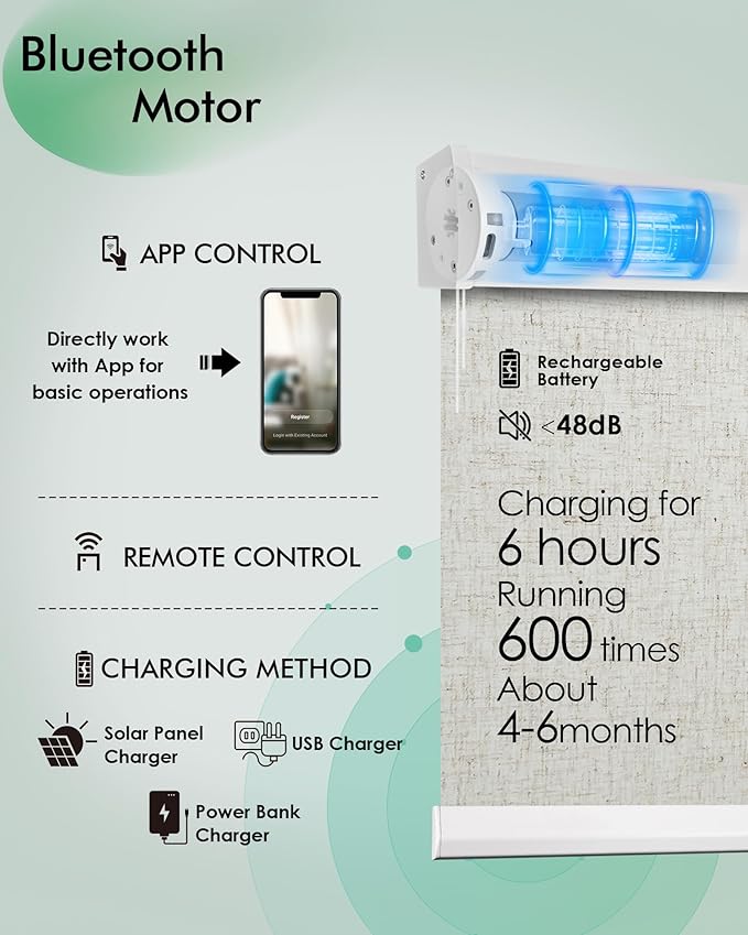 Yoolax Motorized Blinds with Remote, Light Filtering Remote Shades