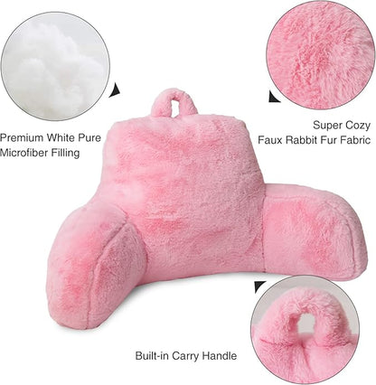 Aimuan Reading Pillow Bed Rest Wedge Adult Backrest Pillow with Arms Back Support for Sitting Up in Bed Cushion Incline Rest Sleeping Snoring Pillow, Light Pink Large