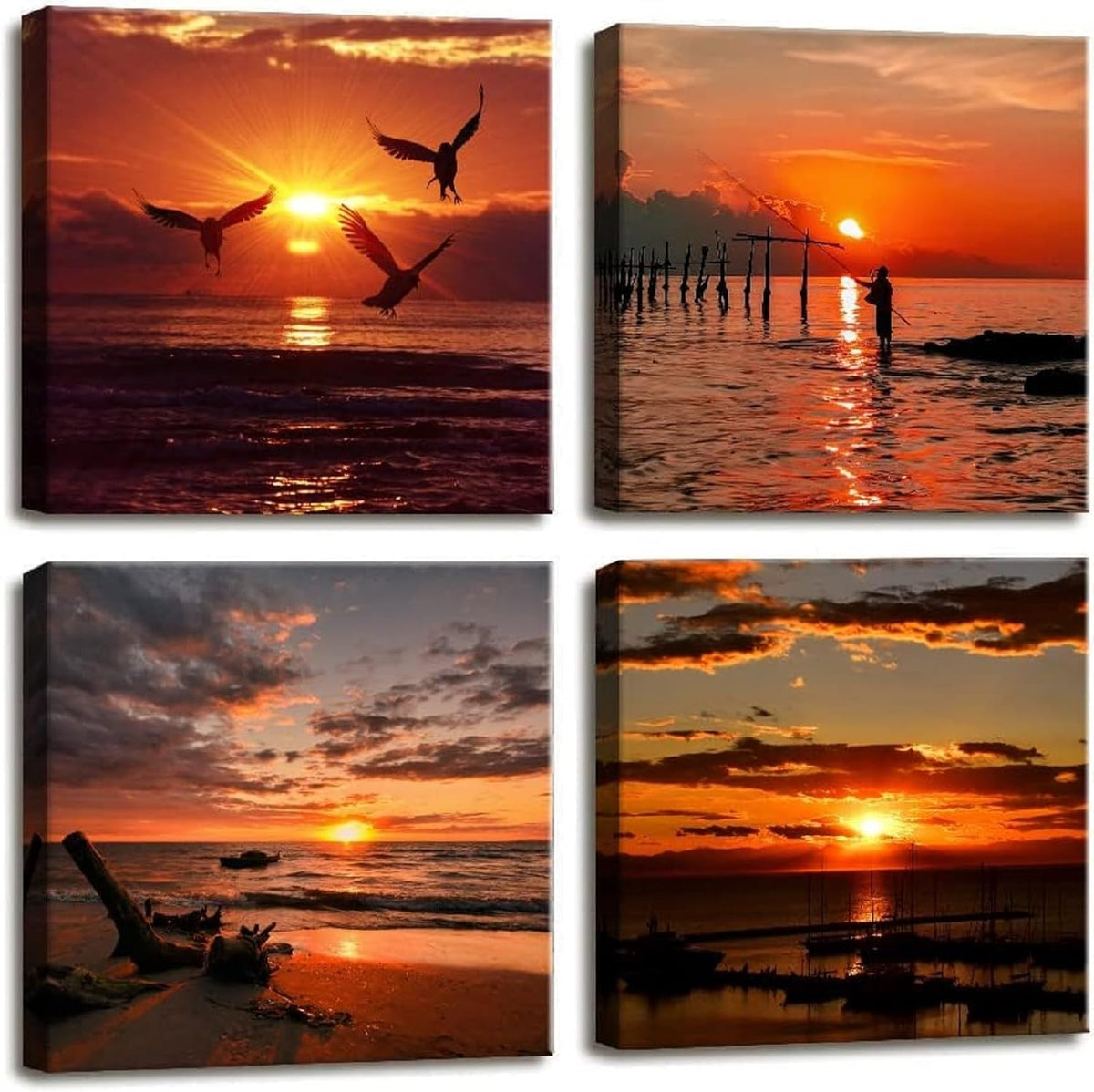 Yxbhhym-Black and Red Ocean Wall Art Beach Pictures Sea Sunset Wall Art Sunrise canvas prints photos Seascape poster painting Framed wall decor Bedroom Living Room Decor Bathroom Accessories