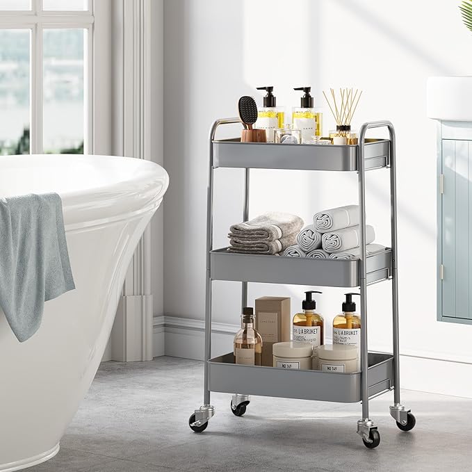 TOOLF 3-Tier Metal Rolling Cart