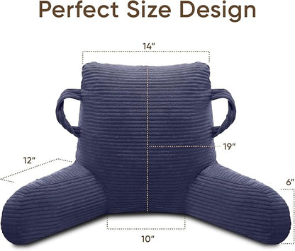 ABROLOY Reading Pillow for Sitting in Bed Adult, Bed Reading Pillow with Shredded Memory Foam, Back Pillow for Sitting with Arms and Pockets, Deepblue