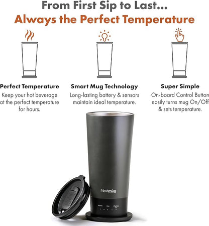 Nextmug Go - Temperature-Controlled, Self-Heating Travel Mug