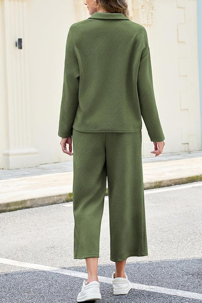 AGSEEM Lounge Sets for Women, Women's 2 Piece Outfits Long Sleeve 1/4 Zip Pullover Cropped Pants 2PC Outfit Comfy Sweatsuits