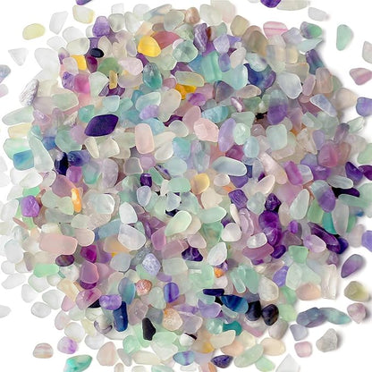 1lb Fluorite Aquarium Gravel Rocks Natural Tumbled Healing Crystal Chips Bulk Gemstones Crushed Stones for Fountain Vase Filler Planters Decorative Fish Tank Potted Reiki Energy Balancing