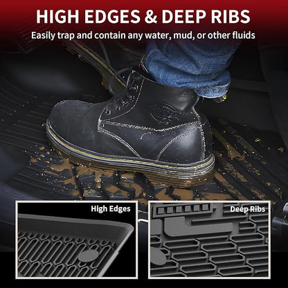 LASFIT Floor Mats and Trunk Mat for Ford Mustang Mach-E 2025 2024 2023 2022 2021 (Cargo Floor in Top Position) All Weather TPE Car Liners, 1st & 2nd Row & Cargo Liner, 4pcs Black