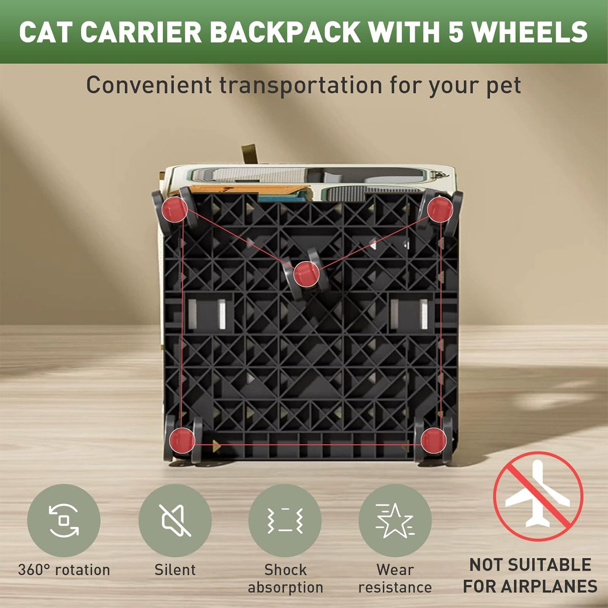 Cat Carrier with Wheels, Soft Rolling Pets Carrier Collapsible on Wheel Pet Handbag Cats Backpack, Dog Carriers up to 25 LBs Removable Cat Bag for Small Dogs Medium Cats Outing(NOT for TSA)