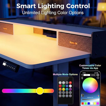 Electric Standing Desk with Drawers, 48 Inch Height Adjustable Desk with Power