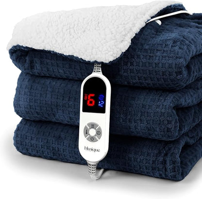 Heated Blanket Electric Throw Waffle, 50x60 Inches Sherpa Fleece Fast Heating