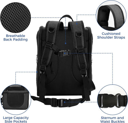 Apollo Walker Dog & Cat Carrier Backpack for 4-15lb Pets - Ventilated Safe Design with Padded Back Support, Breathable Mesh Pet Backpack for Hiking, Travel, Outdoor (Black)