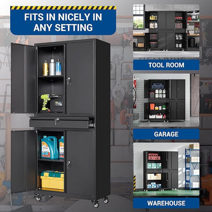73" Metal Cabinet-Black Heavy Duty Rolling Storage Cabinet Steel Tool Cabinets