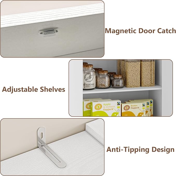Pantry Organizers and Storage Cabinet, 71” Barn Door White Kitchen Cabinet