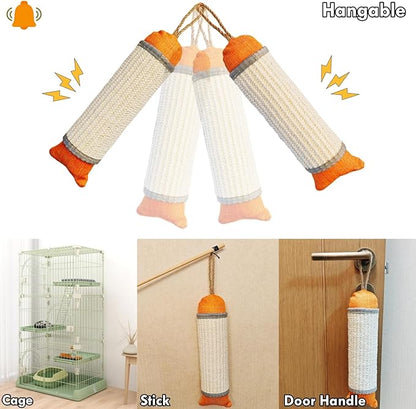 Cat Kicker Toy, 10 Inch Long Cat Scratcher Post, Natural Sisal Toy for Indoor Cats(Oranger and Silver)