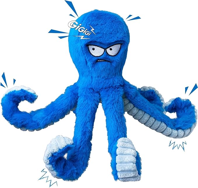 LEGEND SANDY Tough Dog Toys, Stuffed Chew Large Dog Toys to Keep Them Busy, Interactive Squeaky Tug of War Doggie Toy, Crinkle Blue Octopus (Blue Octopus 2p)