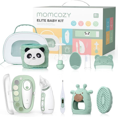 Momcozy Elite Baby Kit, Superior Baby Shower Gift & Registry Essential Kit | Grooming&Health&Cleansing Care Set,Electric Nail File & Nasal Aspirator,Tummy Wrap,Thermometer,Bath Brush,Teether,Storage Bag