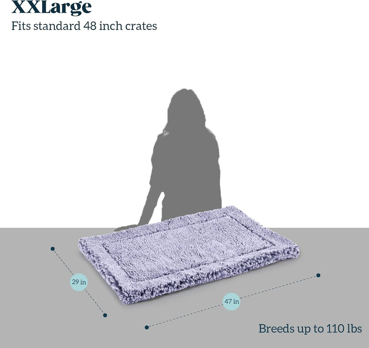 Stoutwool Indestructible Dog Bed - Fluffy Chew Proof Dog Crate Pad - Tough Kennel Pad for Aggressive Chewers - Ideal for Extra Large Breeds & Fits 48-Inch Crate - 47"x29", Jacaranda