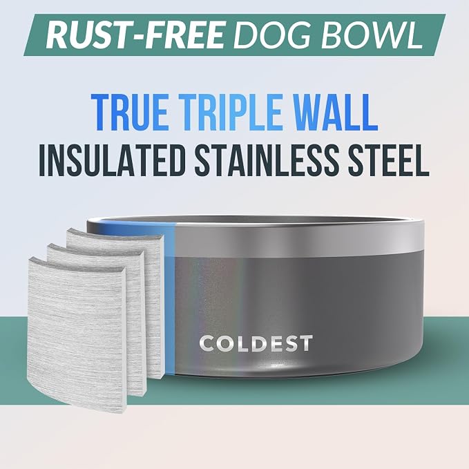 Coldest Dog Bowl - Anti Rust Metal, Non Slip, 3 Layers Insulated Stainless Steel Dog Bowls - Spill Proof & Heavy Duty - Water Bowl for Dogs, Cats & Pets, Dish Washer Safe (100 oz,Stardust Glitter)