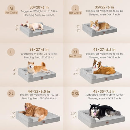 EHEYCIGA Memory Foam Dog Bed, Large Size Orthopedic Dog Bed, Grey | Washable Removable Cover, Waterproof Flat Pet Sofa Couch with Nonskid Bottom, 44x32x6.5